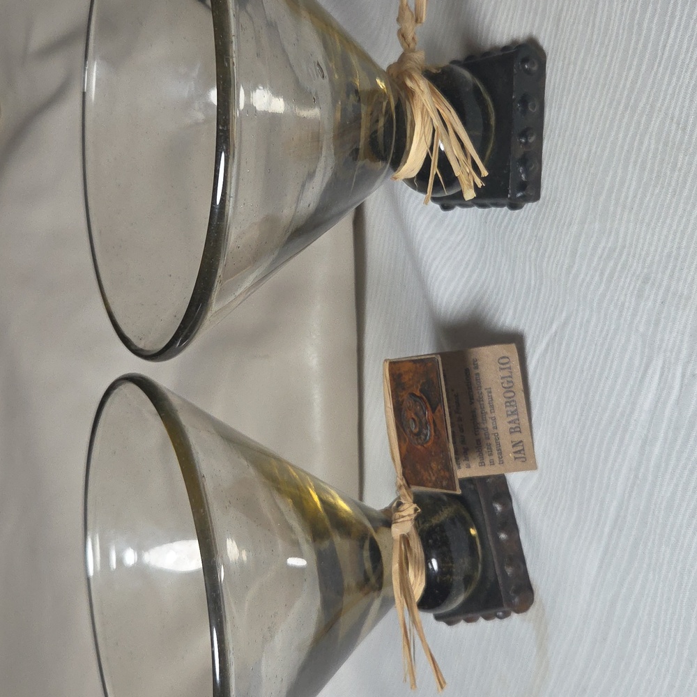 Jan Barboglio Pair Artistic Glass margarita Postre Chalice with Rustic Accents - Picture 2 of 5